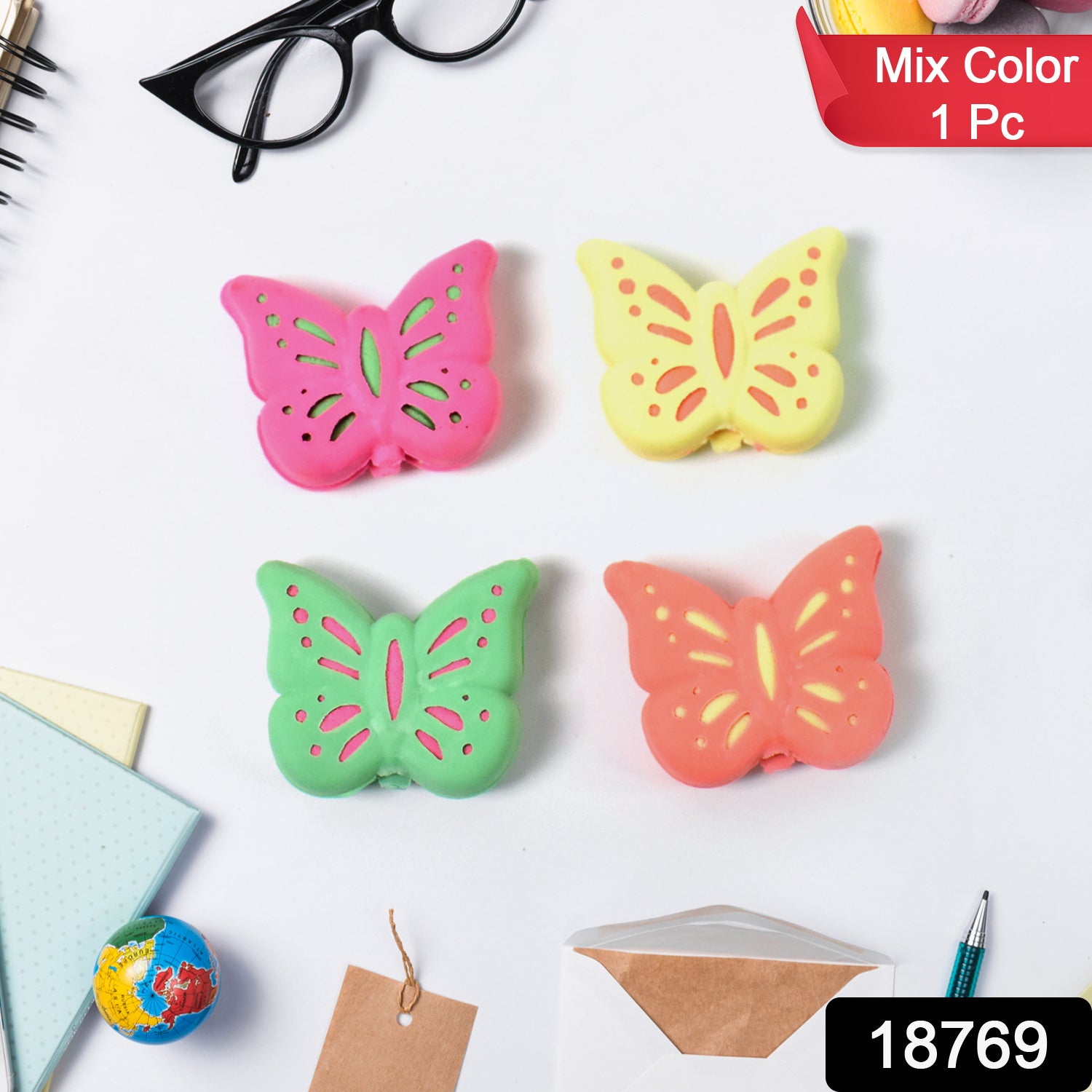 Butterfly Shape Eraser Rubber (1 Pc  Mix Colour  Design) Butterfly Shape Eraser Rubber (1 Pc  Mix Colour  Design)